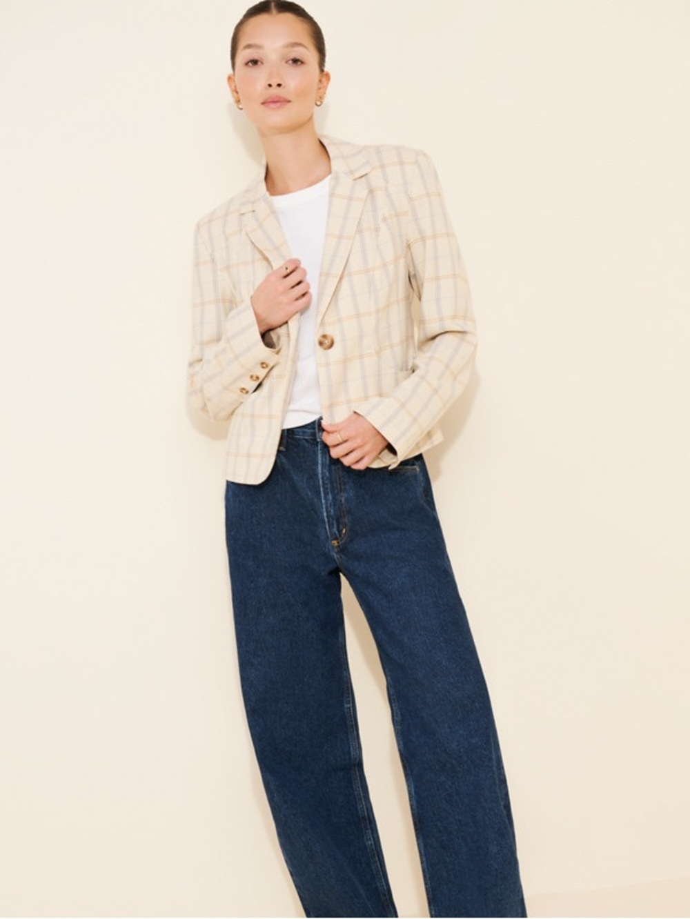 NWT Free People Whip Smart Classic Plaid Blazer Ivory Neutral XS